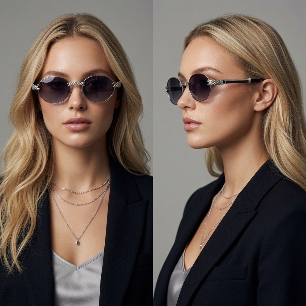 Women Sunglasses Silver Metal Frame Designer Style Outdoor Casual Model Luxury